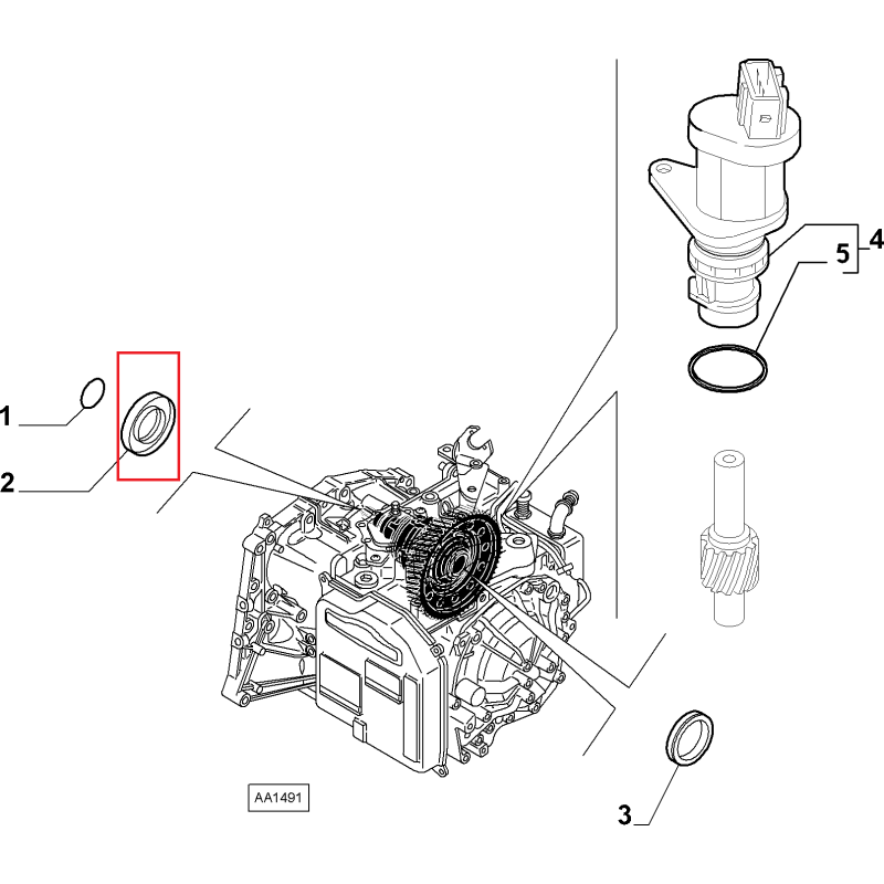 Vue bague d'étanchéité Différentiel coté droit boite automatique AL4 DP0 7703087210
